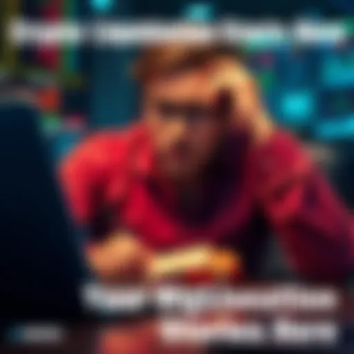 A trader looking distressed while checking an email about crypto liquidation on a laptop