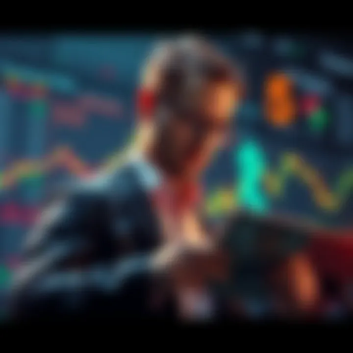 A trader making a significant investment just before a major political address, with financial charts and currency symbols in the background.