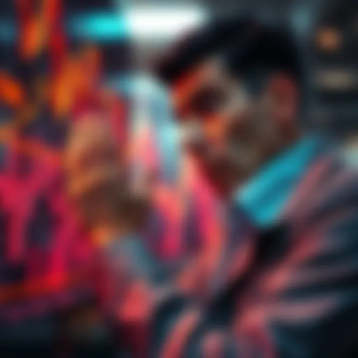 Trader looking at a chart with a worried expression A trader grasps his head in disbelief while staring at a falling stock chart, capturing a moment of trading panic