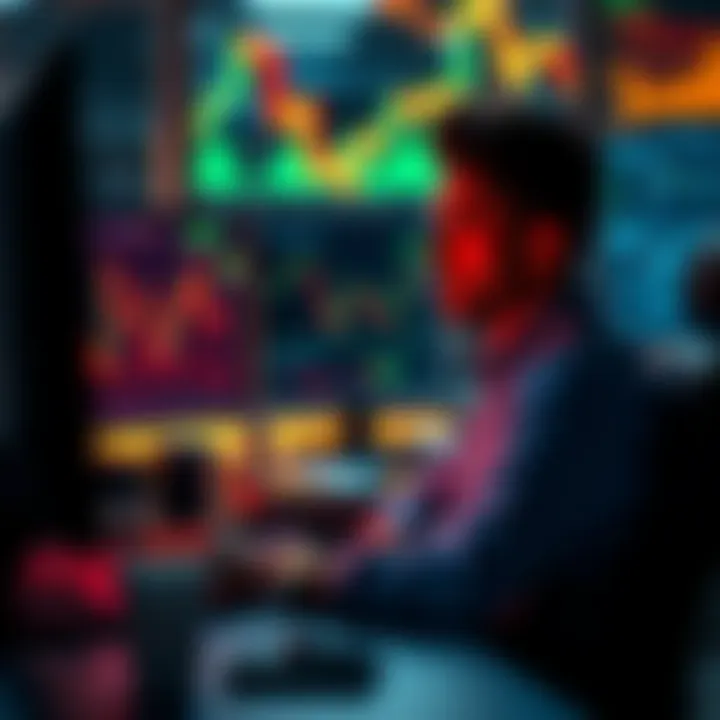 Trader Reflecting on Losses A trader sits at a desk looking at trading charts with a worried expression, symbolizing the emotional struggle after financial losses.