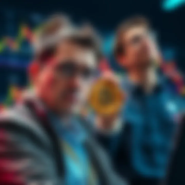 Trader Selling Bitcoin A trader looks worried while selling Bitcoin at a loss, comparing their strategy with another trader who is confidently holding their assets. The background shows fluctuating cryptocurrency graphs.