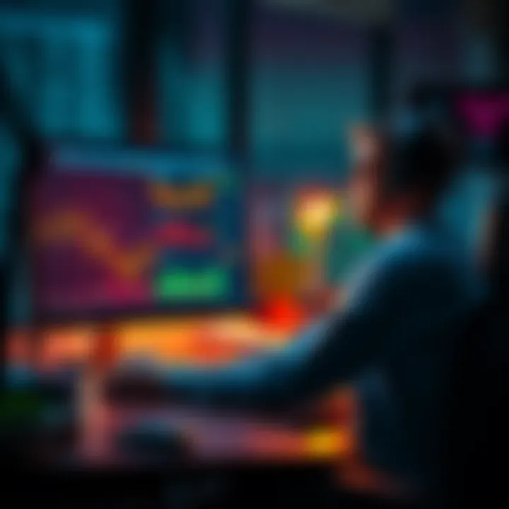 A trader sitting at a desk looking concerned while analyzing charts on a computer screen, reflecting on their past investment decisions after buying at all-time highs.