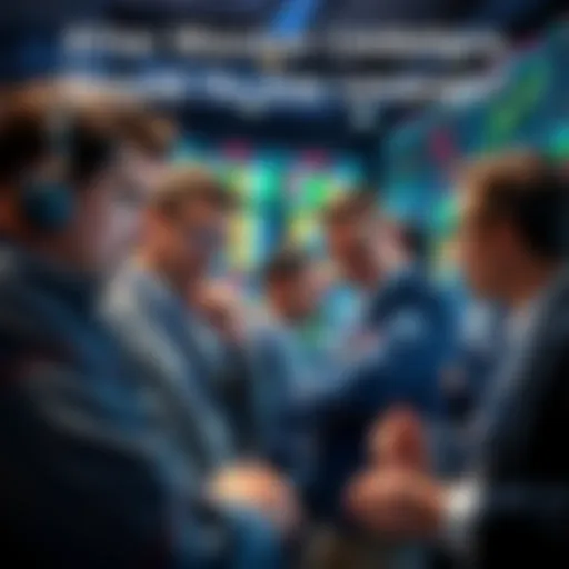 Group of traders analyzing charts with expressions of concern over market trends and liquidations