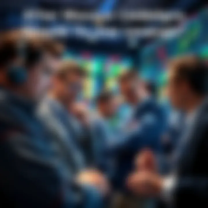 Group of traders analyzing charts with expressions of concern over market trends and liquidations