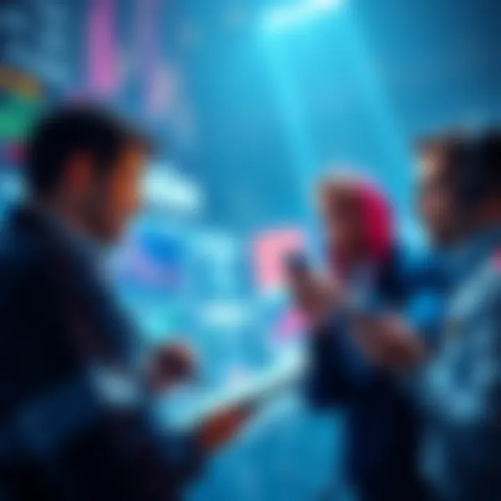 A group of traders engaged in discussion, sharing ideas about trading strategies and daily events.