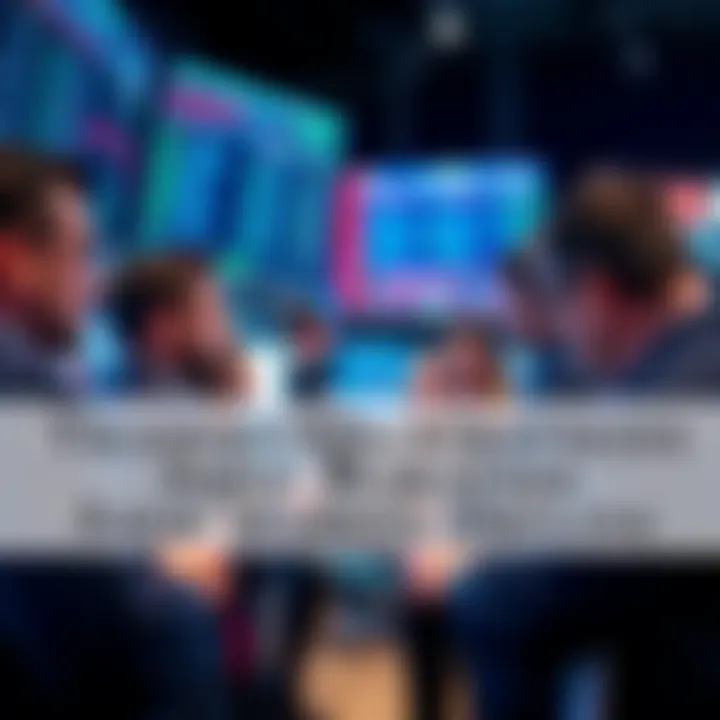 A group of traders in L.A. looking worried while analyzing charts and data on their screens amid a market decline.