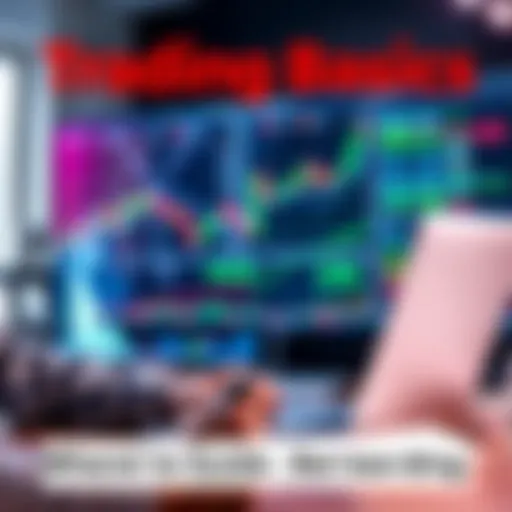 A beginner studying trading charts and strategies with a laptop and notebook.