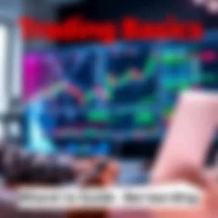 A beginner studying trading charts and strategies with a laptop and notebook.