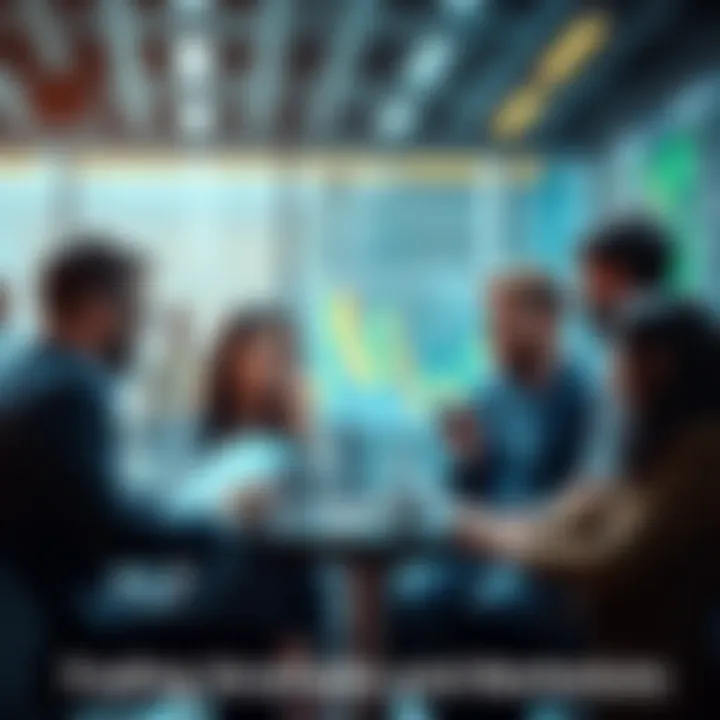 A group of people exchanging trading strategies and market insights in a lively discussion