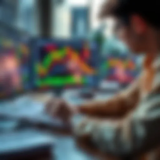 A person analyzing stock charts on a computer, surrounded by trading books and notes, representing the truth behind trading misconceptions.