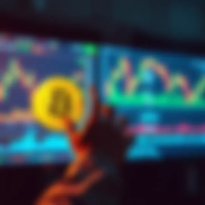 Trading Bitcoin for Ethereum A person contemplating the trade between Bitcoin and Ethereum with charts and graphs on a screen