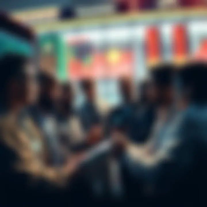 A group of diverse traders engaging in discussion about market strategies and trading ideas.