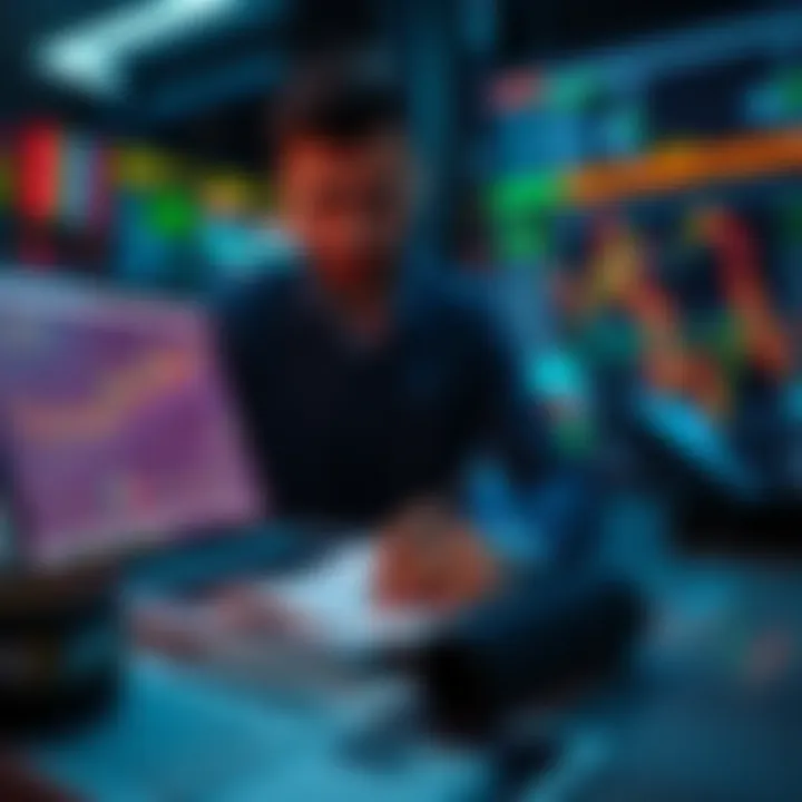 A trader reviewing charts and notes on a laptop, focusing on market analysis and strategy planning.