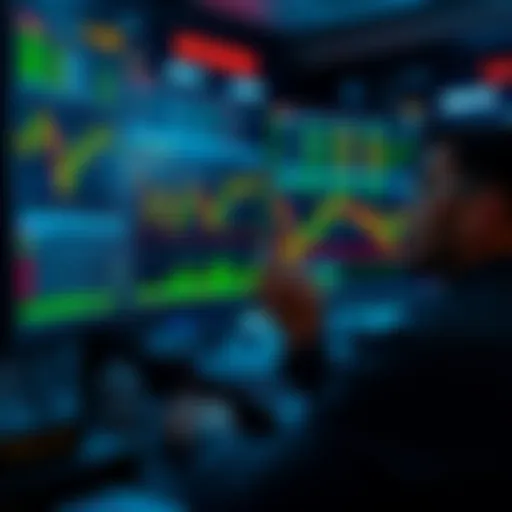 A trader analyzing financial charts and data on a computer during the New York session opening. The screen displays candlestick graphs and market indicators.