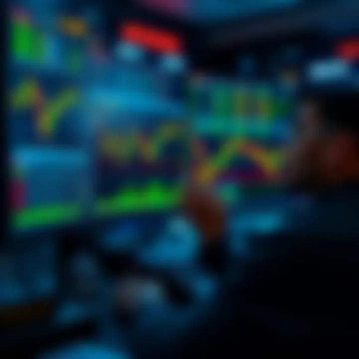 Trading Strategies for NY Open A trader analyzing financial charts and data on a computer during the New York session opening. The screen displays candlestick graphs and market indicators.