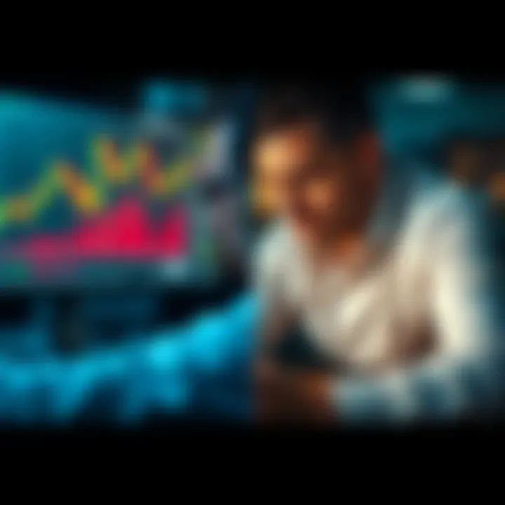 A split image showing a person analyzing stock charts on one side and a person playing poker on the other, highlighting the difference between trading and gambling.