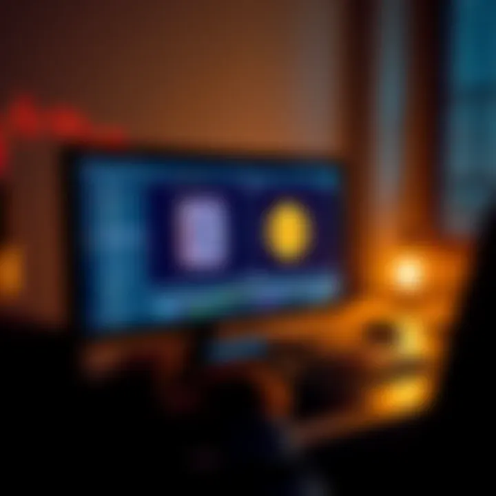 A person using a computer to transfer Bitcoin from a broker to a cold wallet, with a visual of a cold wallet and Bitcoin symbol on the screen.