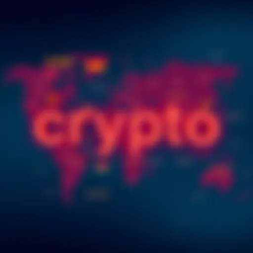 Various translations of the word 'crypto' displayed in different languages on a world map background