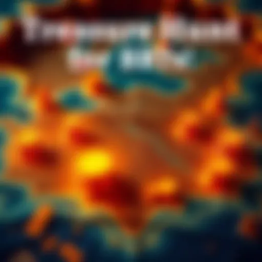 A vibrant treasure map with Bitcoin symbols, showing hidden BTC locations and clues to find them.