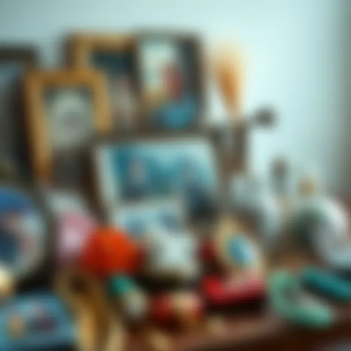 A display of various personal treasures including photographs, jewelry, and souvenirs, each representing unique memories.