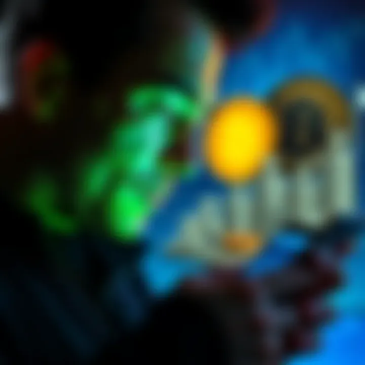 A person using the Trezor app on a smartphone to buy Bitcoin, with a focused expression on their face and a wallet graphic in the background.