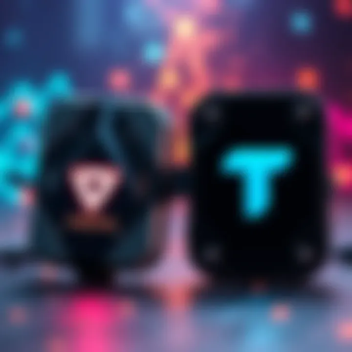 Two cryptocurrency wallets side by side, one representing Trezor and the other Tangem, highlighting their features and design.