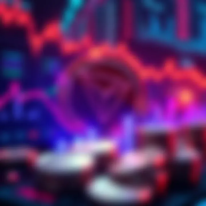 Visual representation of TRON's decreasing supply with coins and graphs signaling value increase