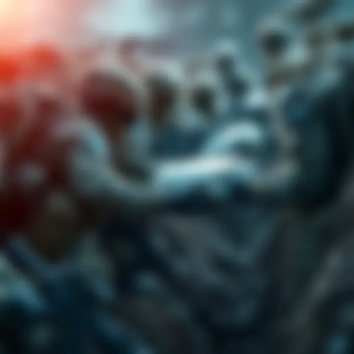 Troops in Trenches with Medical Supplies Military personnel in trenches receiving medical supplies to combat a spreading virus