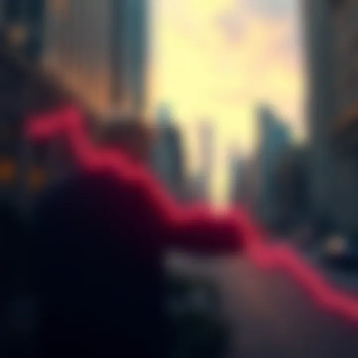 A chart showing a downward trend in Trump's brand value on Wall Street, with a Wall Street skyline in the background