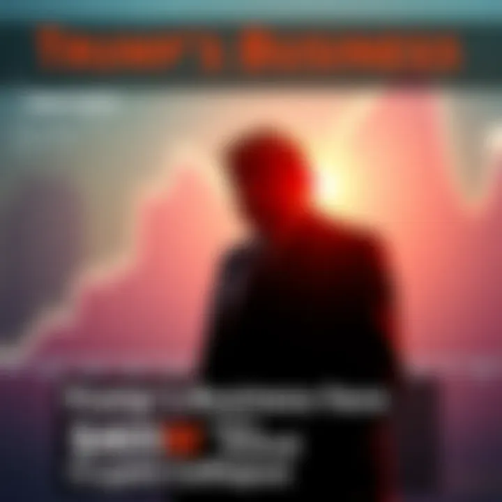 A graph showing significant financial loss due to a downturn in cryptocurrency, with a silhouette of a businessman looking concerned.