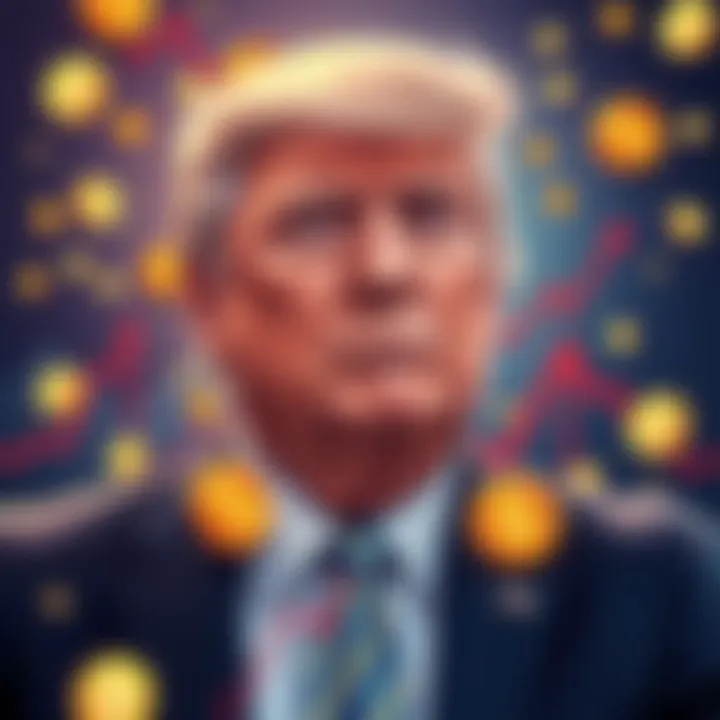 An illustration showing Trump with rising cryptocurrency symbols around him, indicating a potential recovery in the market