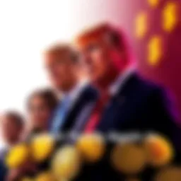 The Trump family standing in front of cryptocurrency symbols, highlighting allegations of market manipulation.