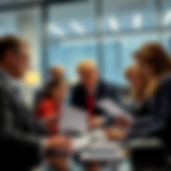 The Trump family members reviewing financial documents related to cryptocurrency deals in a modern office setting.