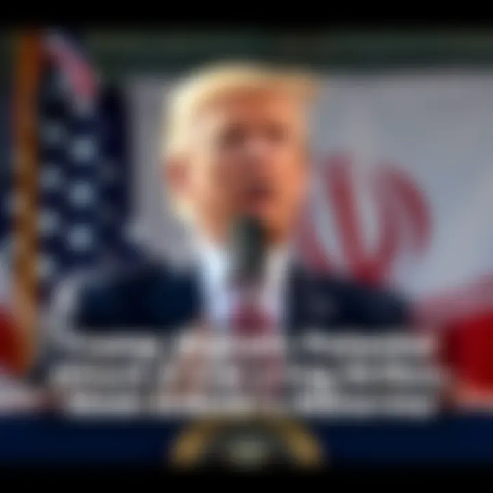 President Trump speaking at a podium with a U.S. flag in the background, indicating a potential strike on Iran