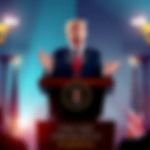 President Trump at a podium discussing his pardon of Binance co-founder CZ and emphasizing no personal ties to him.