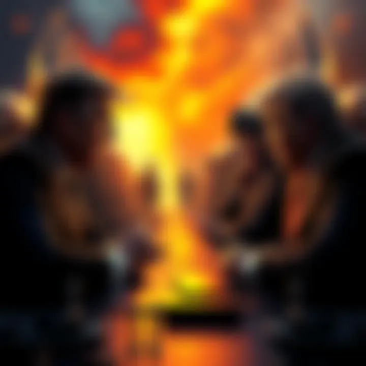 Tense negotiations between U.S. and Iran officials with military presence in the background