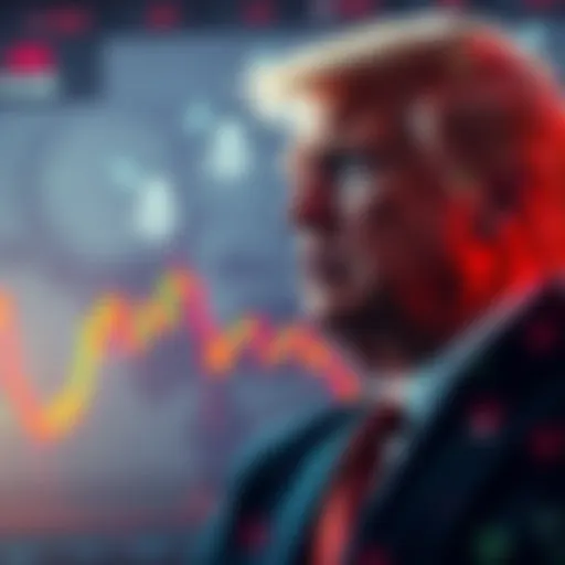 A graphic showing a stock chart symbolizing crypto market fluctuations alongside an image of President Trump, depicting the connection between his policies and cryptocurrency stability.