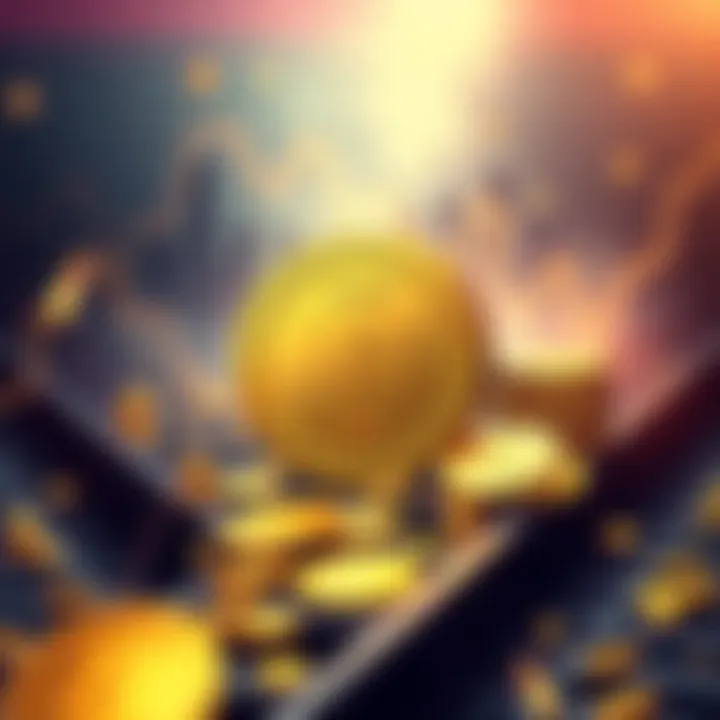 Illustration showing Trump's USD1 stablecoin, symbolizing both dollar and gold transactions with coins and digital currency graphics.