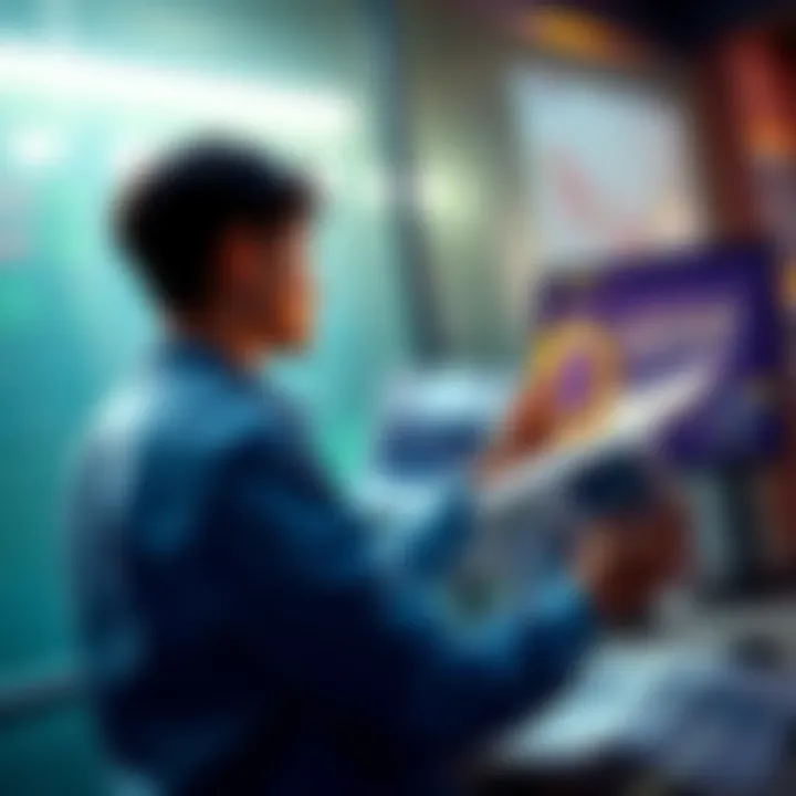 Turning Point in Bitcoin Belief A person contemplating Bitcoin while looking at charts and news articles, reflecting on personal experiences that changed their perspective.