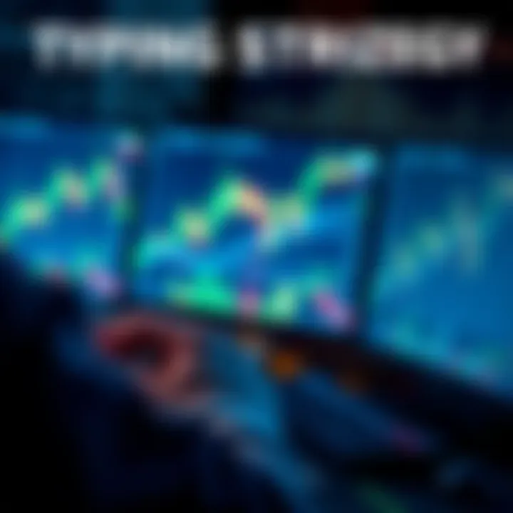 A person typing a trading strategy on a computer screen with financial charts in the background