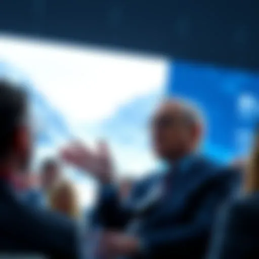 UBS Chairman Sergio Ermotti talks about the quantum threat to blockchain at the Davos forum, with concerned attendees listening.