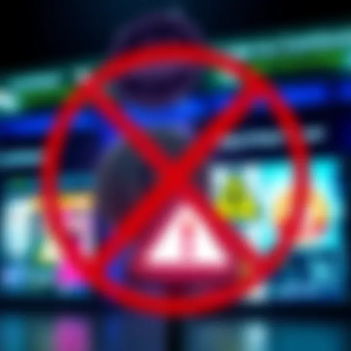 A blocked Coinbase advertisement with a crypto symbol and a warning sign, representing UK's ban on misleading crypto advertising