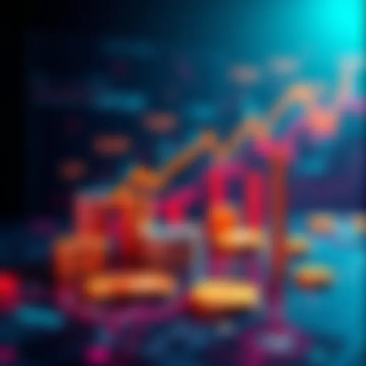 A graphical representation of DeFi with various coins and charts showing returns, symbolizing the journey through decentralized finance.