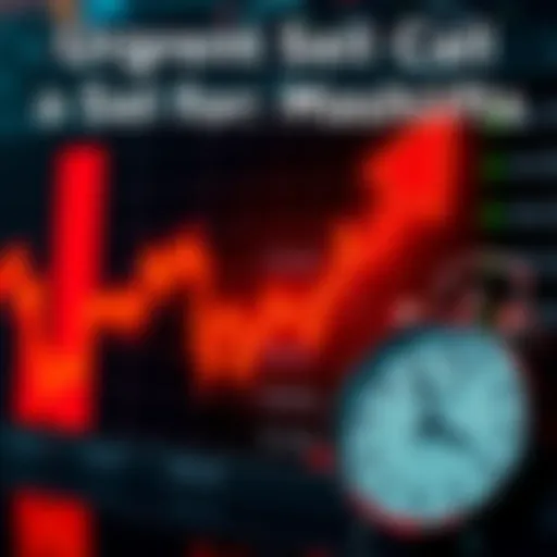 A market chart showing Solana's price drop with a red arrow indicating urgency to sell. A clock symbolizes time running out.