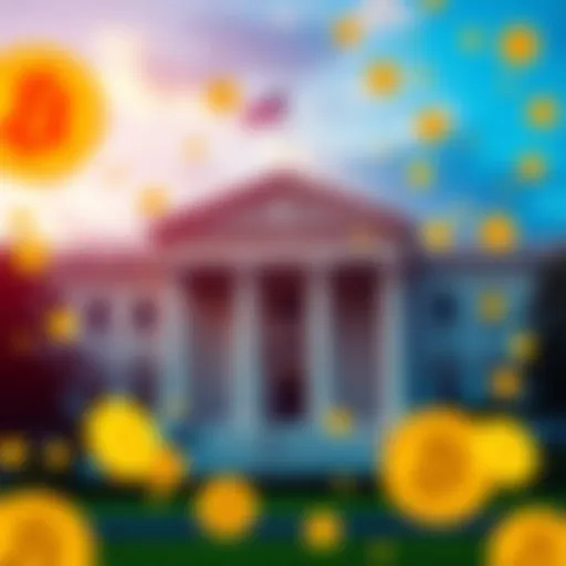 The US Treasury building surrounded by Bitcoin and cryptocurrency symbols, indicating a legal shift for crypto privacy mixers