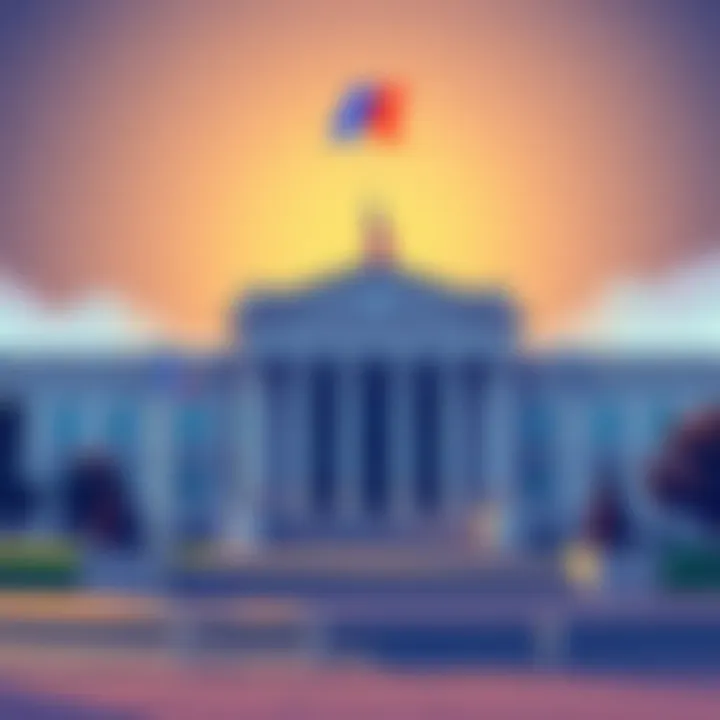 A digital illustration showing the US Treasury building with symbols of stablecoins and a partnership logo for Kraken, representing a new financial system.