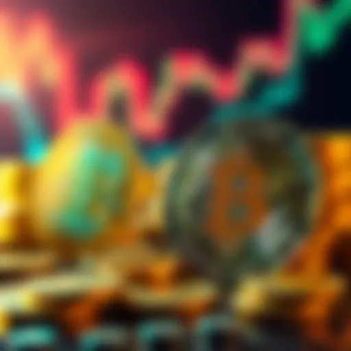 A visual representation showing USDT tokens and Bitcoin coins side by side, highlighting the debate over their value in cryptocurrency.