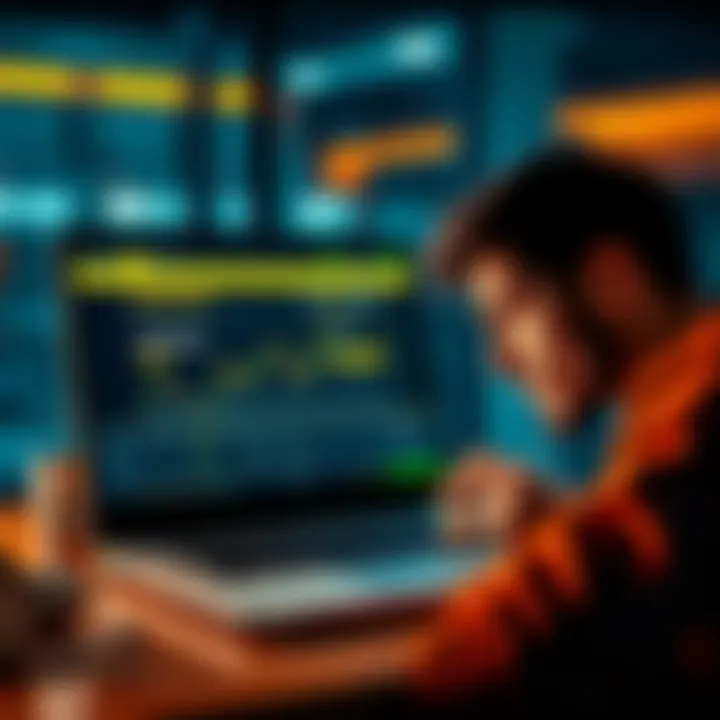 A person looks worried while viewing a cryptocurrency trading platform on a laptop, reflecting frustration over a financial loss.