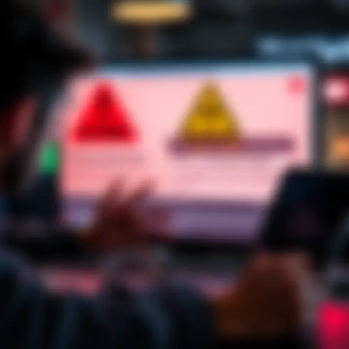 User reporting P2P scams A frustrated user shares their experience about scams on a P2P platform, showing a laptop with warning signs and messages about fraud.