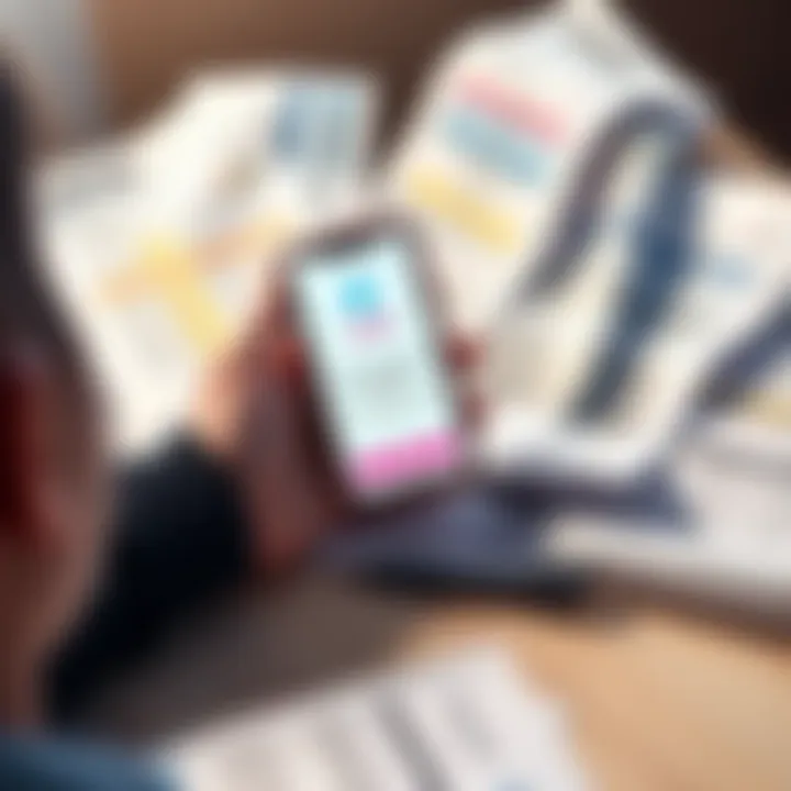 User upset about Revolut account closure Frustrated person holding a phone showing Revolut account closure notification, surrounded by paperwork like payslips and tax documents